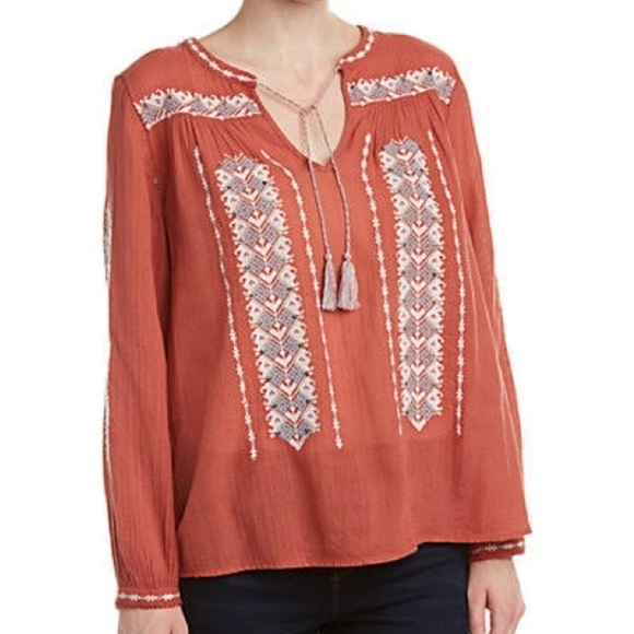 Joie Tsoline Embroidered Top Small 💯 Cotton Boho Fall Blouse O - Picture 1 of 5